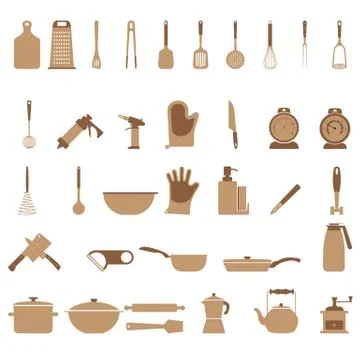 Kitchen utensils set of 36 different icons. Stock Illustration