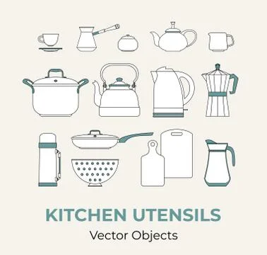 Kitchen utensils set concept vector isolated. Home restaurant kitchenware sim Stock Illustration