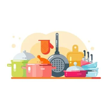 Kitchen utensils set of elements for home cooking. Stock Illustration