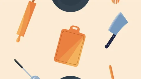 Kitchen utensils set pattern animation Stock Footage 145440926