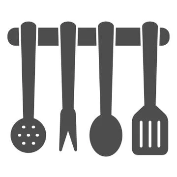 Kitchen utensils set solid icon, Kitchen appliances concept, cooking tools sign Stock Illustration