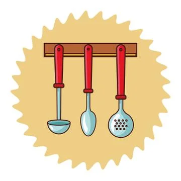 Kitchen utensils in shelf Stock Illustration
