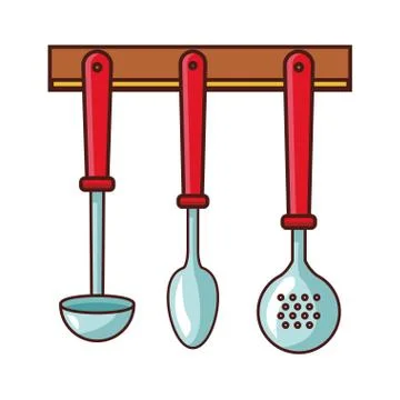 Kitchen utensils in shelf Stock Illustration