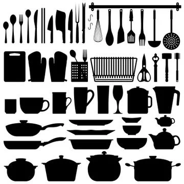 Kitchen Utensils Silhouette Vector Illustrazione stock