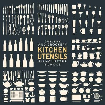 Kitchen utensils silhouettes bundle. Stock-Illustration