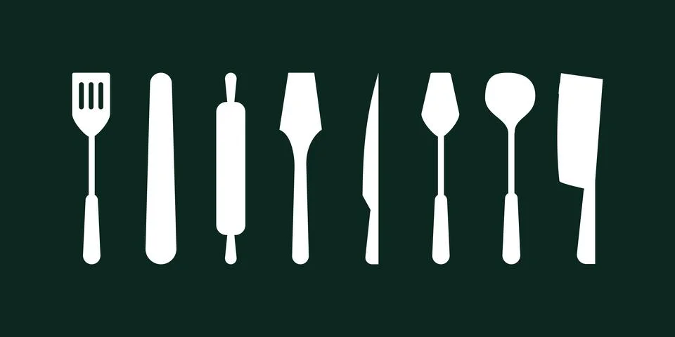 Kitchen utensils silhouettes. Kitchen tools vector. Kitchen spoons vector ic Stock Illustration