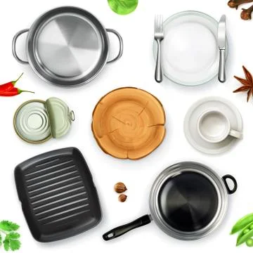 Kitchen utensils, top view vector object Stock Illustration