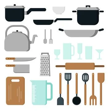 Kitchen utensils vector icon illustration set Stock Illustration