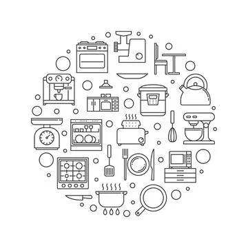 Kitchen vector round concept outline minimal illustration Stock Illustration