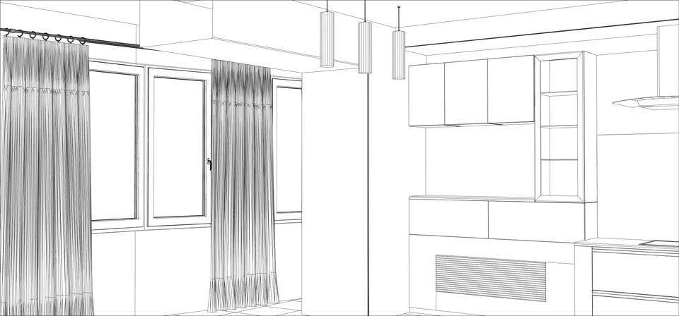 Kitchen vector sketch interior. Illustration created of 3d Illustrazione stock