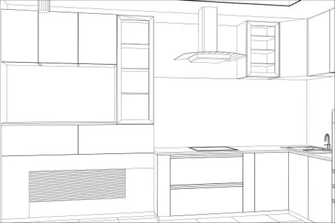 Kitchen vector sketch interior. Illustration created of 3d Illustrazione stock