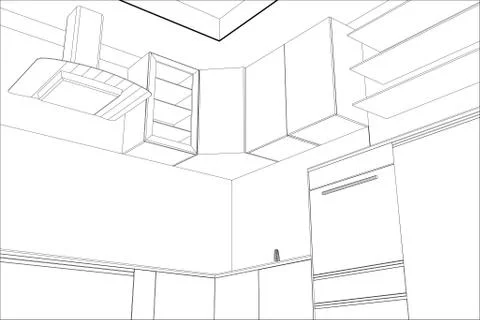 Kitchen vector sketch interior. Illustration created of 3d Illustrazione stock
