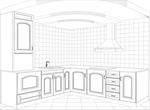 Kitchen vector sketch interior. Illustration created of 3d Stock-Illustration