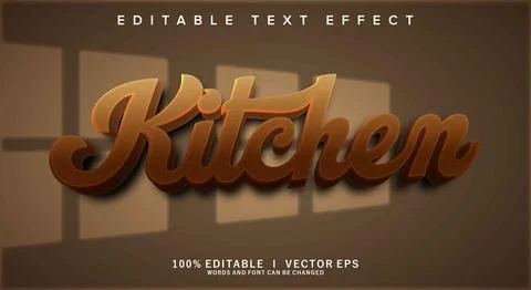 Kitchen vector text effect with modern style design Stock Illustration