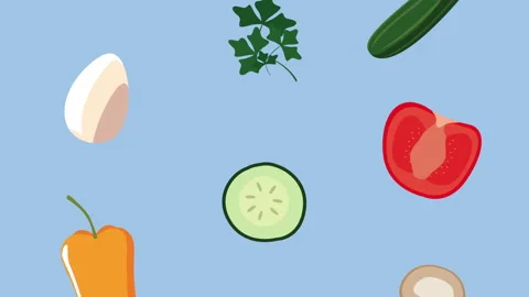 Kitchen vegetables ingredients pattern animation Stock Footage 145440871