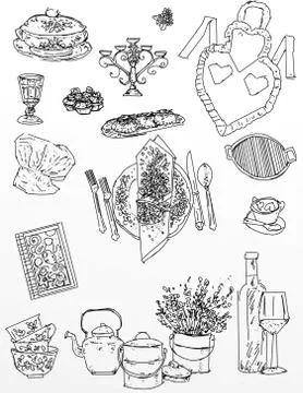 Kitchen vintage elements, icons. Stock Illustration
