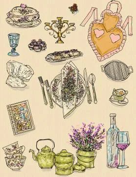 Kitchen vintage elements, icons. Stock Illustration
