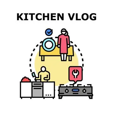 Kitchen vlog concept preparing cooking and maintenance activities Ilustração Stock