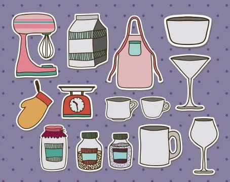 Kitchen ware design over purple background, vector illustration 库存插图