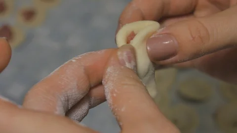 In the kitchen we make dumplings, hand-made flour and meat Stock Footage 111912208