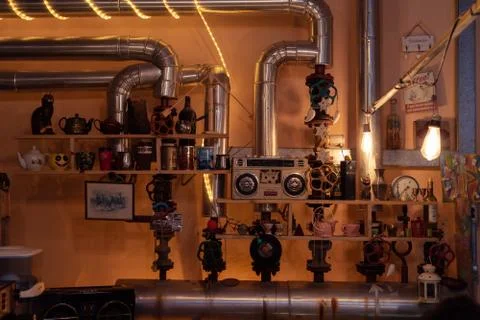 A kitchen within a pipe system Stock Photos