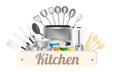 Kitchen wood board with Kitchen tool Illustrazione stock