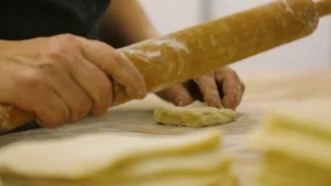 Kitchen worker prepares the dough for buns Stock-Footage 69778703