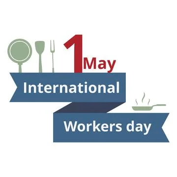 Kitchen workers day banner with text and kitchen utensils on a white backgrou Stock Illustration