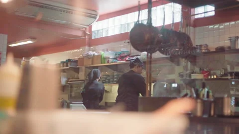 Kitchen workers slowmotion 100fps Video stock 156038155