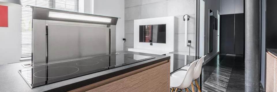 Kitchen worktop with induction hob Foto stock