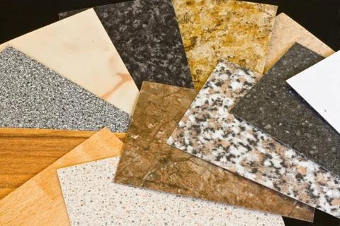 Kitchen worktop sample swatches Stock Photos