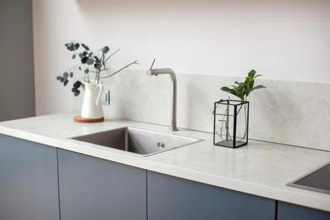 Kitchen worktop, sink close-up. Stock Photos