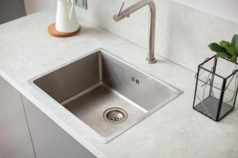 Kitchen worktop, sink close-up. Stock Photos