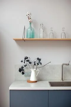 Kitchen worktop, sink close-up. Stock Photos