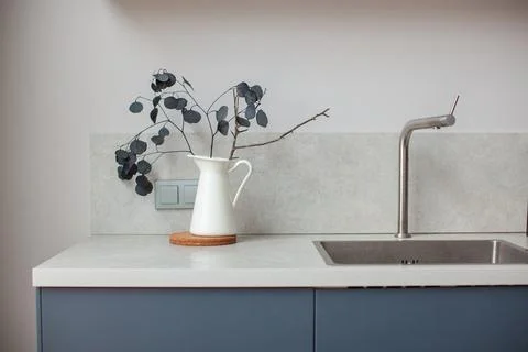 Kitchen worktop, sink close-up. Stock Photos