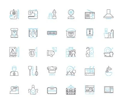 Kitchenette linear icons set. Compact, Cozy, Efficient, Minimal, Functional Stock Illustration