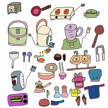 Kitchenware and accessory in cartoon character,basic design illustration Stock-Illustration