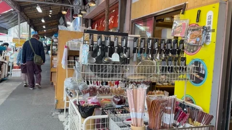 Kitchenware and Cooking Utensils Display at Tsukiji Outer Market in Tokyo Video stock 331776549