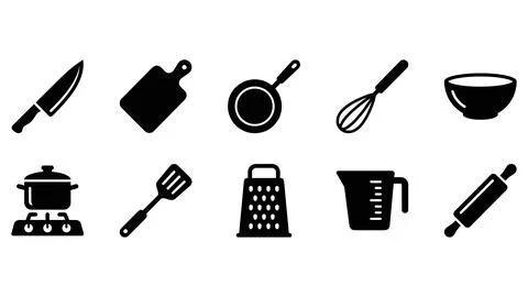Kitchenware and cooking utensils icon set. Stock Illustration