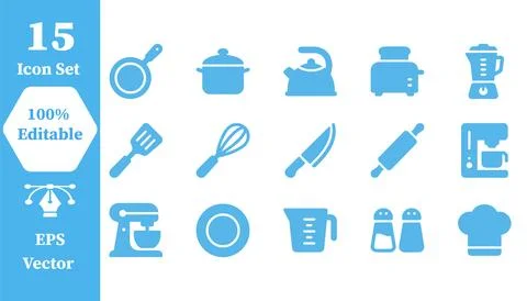Kitchenware and cooking utensils vector icon set for culinary appliances Stock Illustration