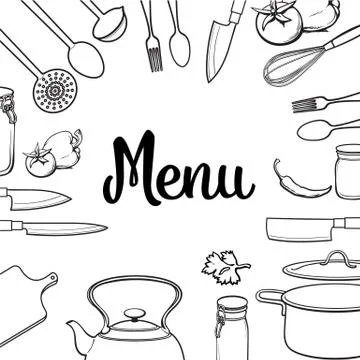 Kitchenware and cutlery menu design isolated illustration Stock Illustration