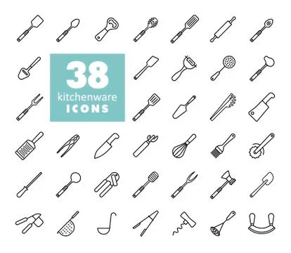 Kitchenware and kitchen appliances vector icon set Stock Illustration