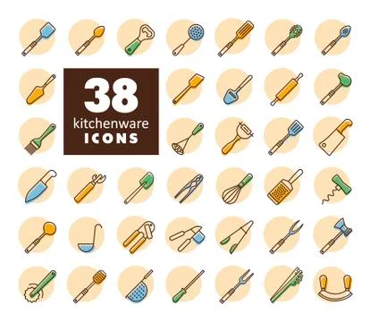 Kitchenware and kitchen appliances vector icon set Stock Illustration
