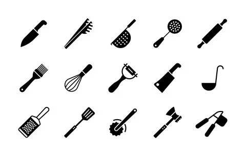 Kitchenware and kitchen vector icon glyph set Stock Illustration