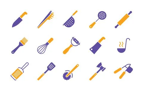 Kitchenware and kitchen vector icon glyph set Stock Illustration