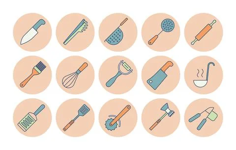 Kitchenware and kitchen vector icon set Stock Illustration