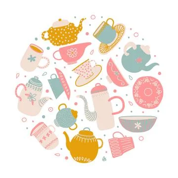 Kitchenware and Pottery Round Composition Design Vector Template Stock Illustration