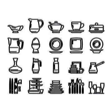 Kitchenware and tableware collection outline icons set 스톡 일러스트