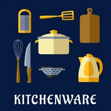 Kitchenware and utensil isolated flat icons Stock Illustration