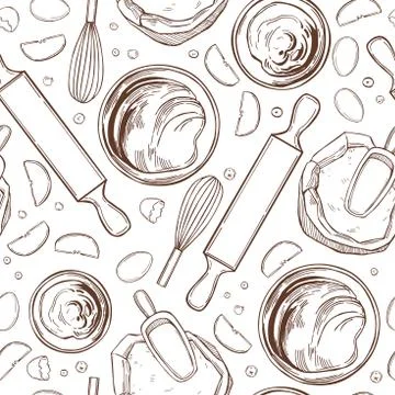 Kitchenware  for baking pies.  Vector  pattern. Stock Illustration